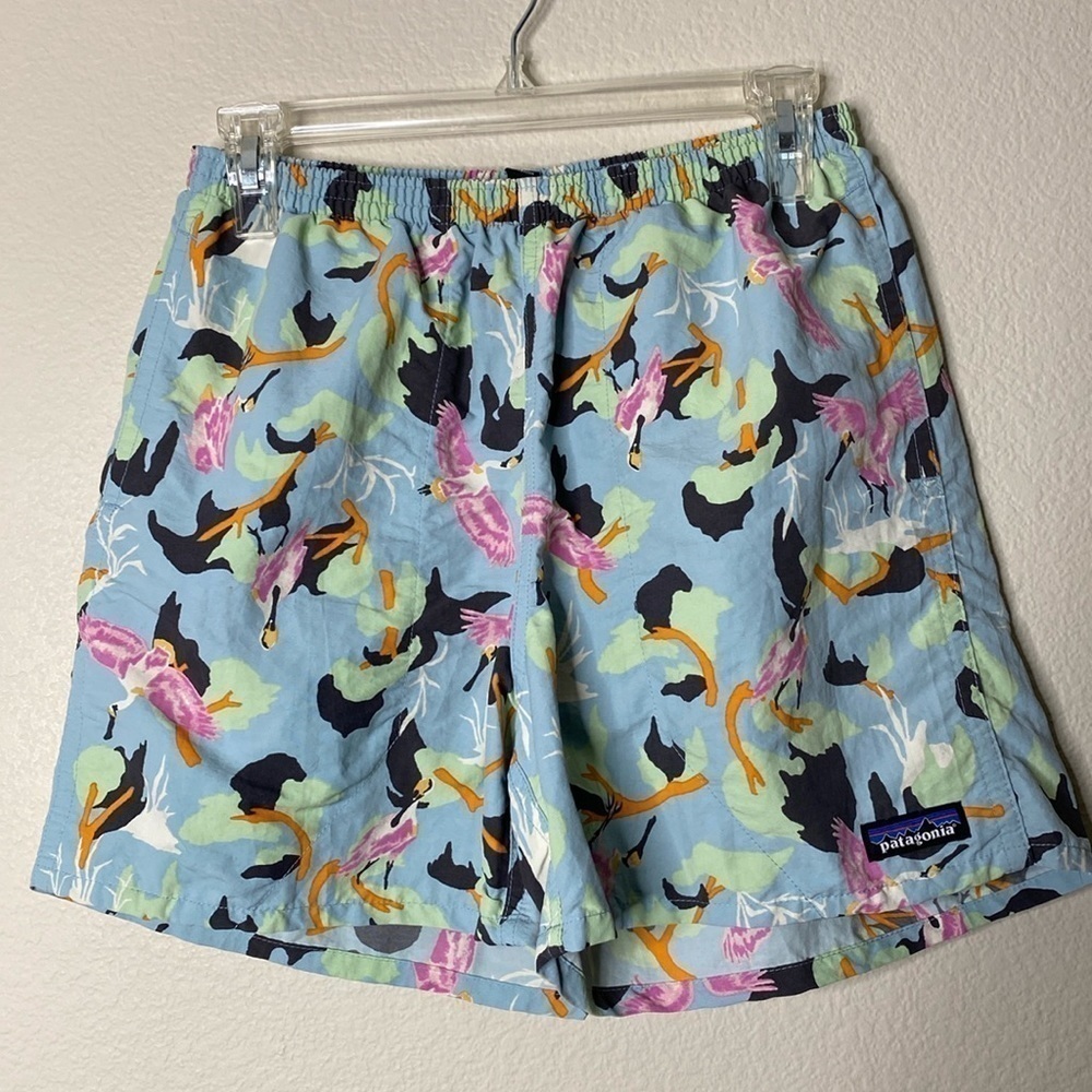 Patagonia swim trunks shorts cranes small unisex blue pink grey GUC